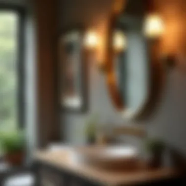 Stylish bathroom showcasing aged brass lighting combined with modern fixtures