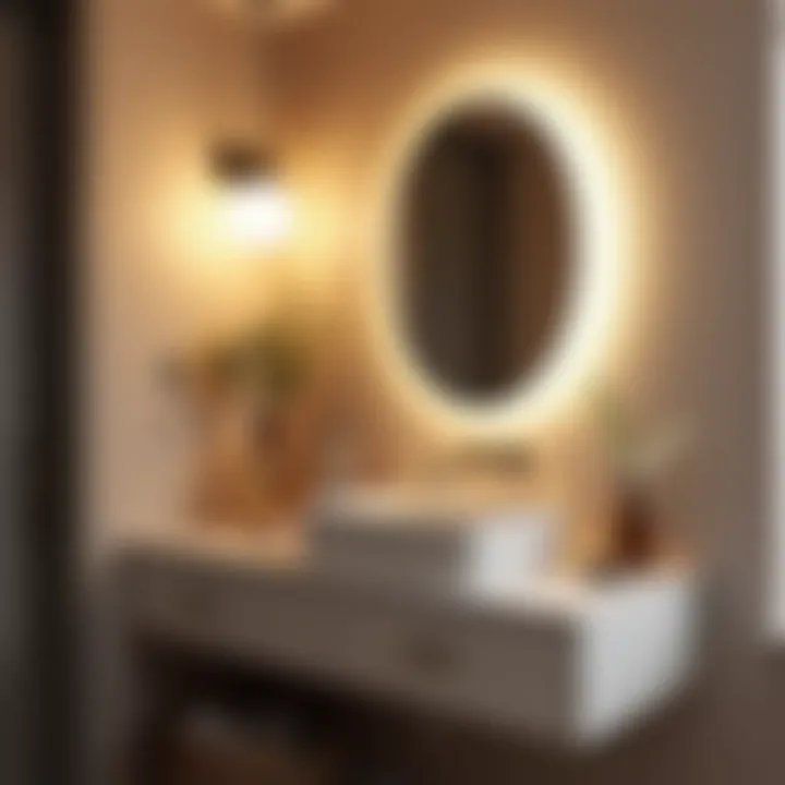 A chic bathroom setup showcasing various mirror lamp designs