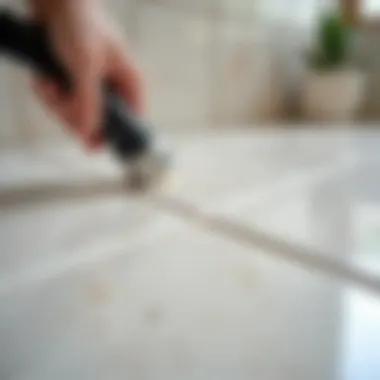 Close-up of grout applied between bathroom tiles