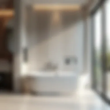 Modern Elegance: Long Bathtub Shower Combination Elegant long bathtub shower combo in a modern bathroom setting