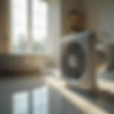 Close-up view of a portable bathroom exhaust fan showcasing its control features