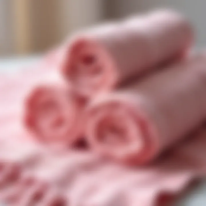 Close-up of the soft texture and intricate design of tea rose bath towels