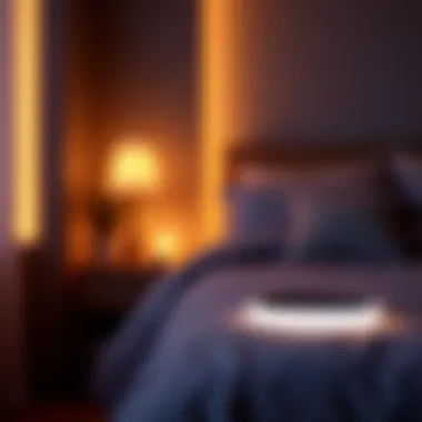 Close-up of LED strip lights enhancing bedroom decor