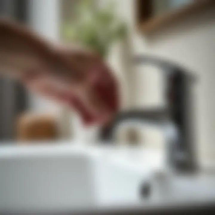 Close-up of a faucet aerator being unscrewed