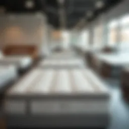 Showroom display of diverse mattress options