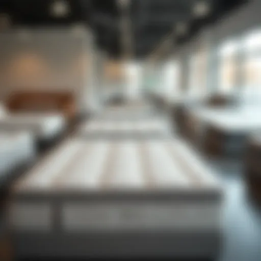 Showroom display of diverse mattress options