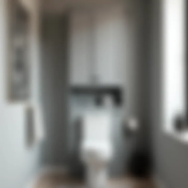 Stylish gray cabinet above a toilet in a modern bathroom