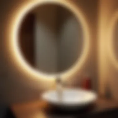 Close-up of bathroom mirror with ambient lighting