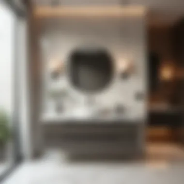 Stylish bathroom showcasing a granite-topped vanity harmonizing with contemporary decor.