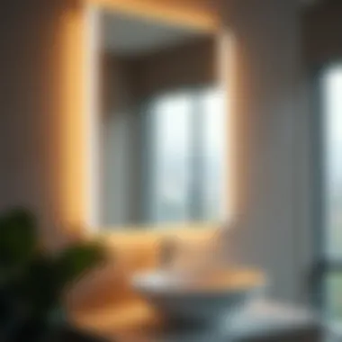 Close-up of a stylish backlit mirror